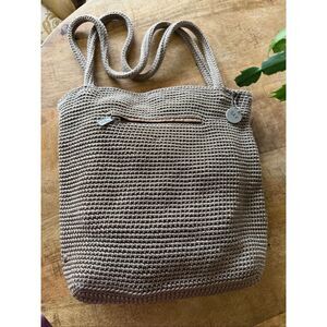 The Sak Crochet Shoulder Bag Taupe Woven Boho Casual Everyday Purse
